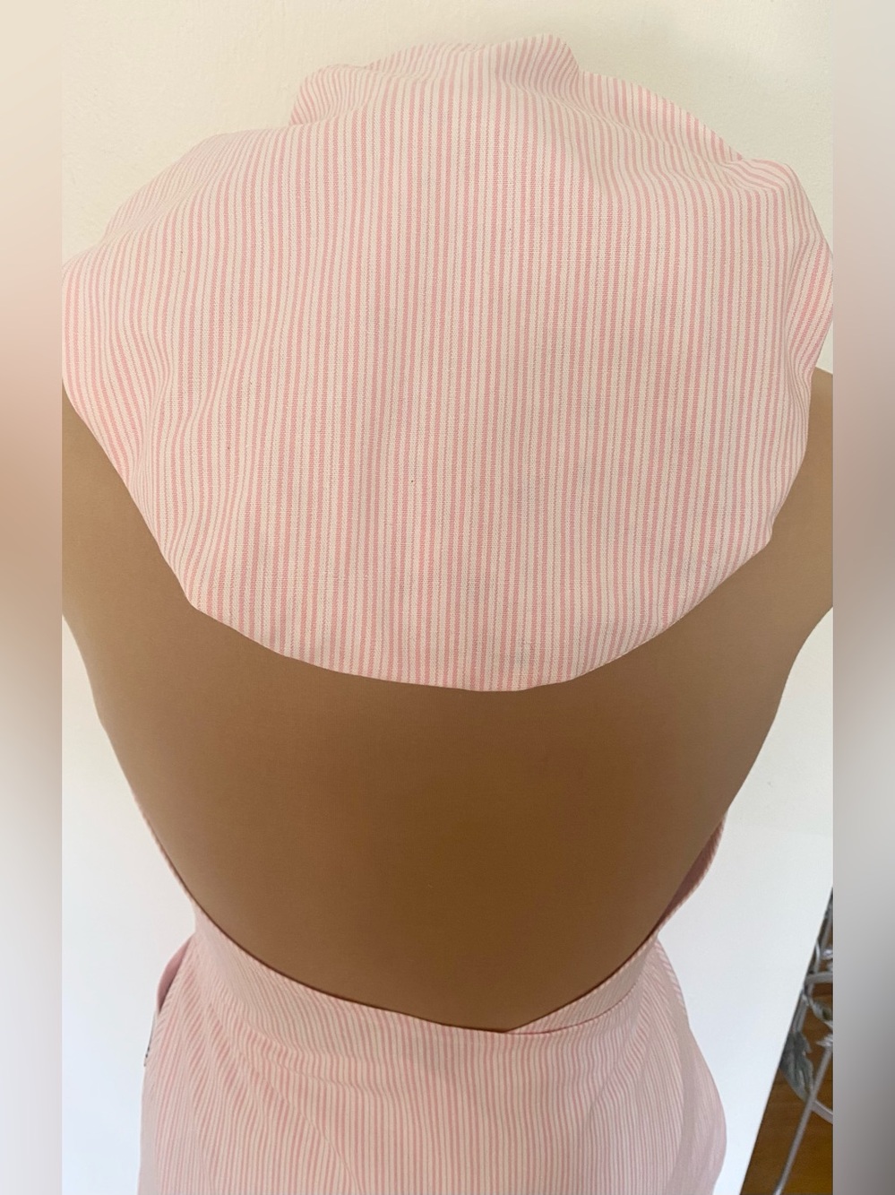 Vintage 70s-Inspired Boho Apron Dress Set *X-Large* Pink Stripe Halter Wrap - Picture 7 of 9